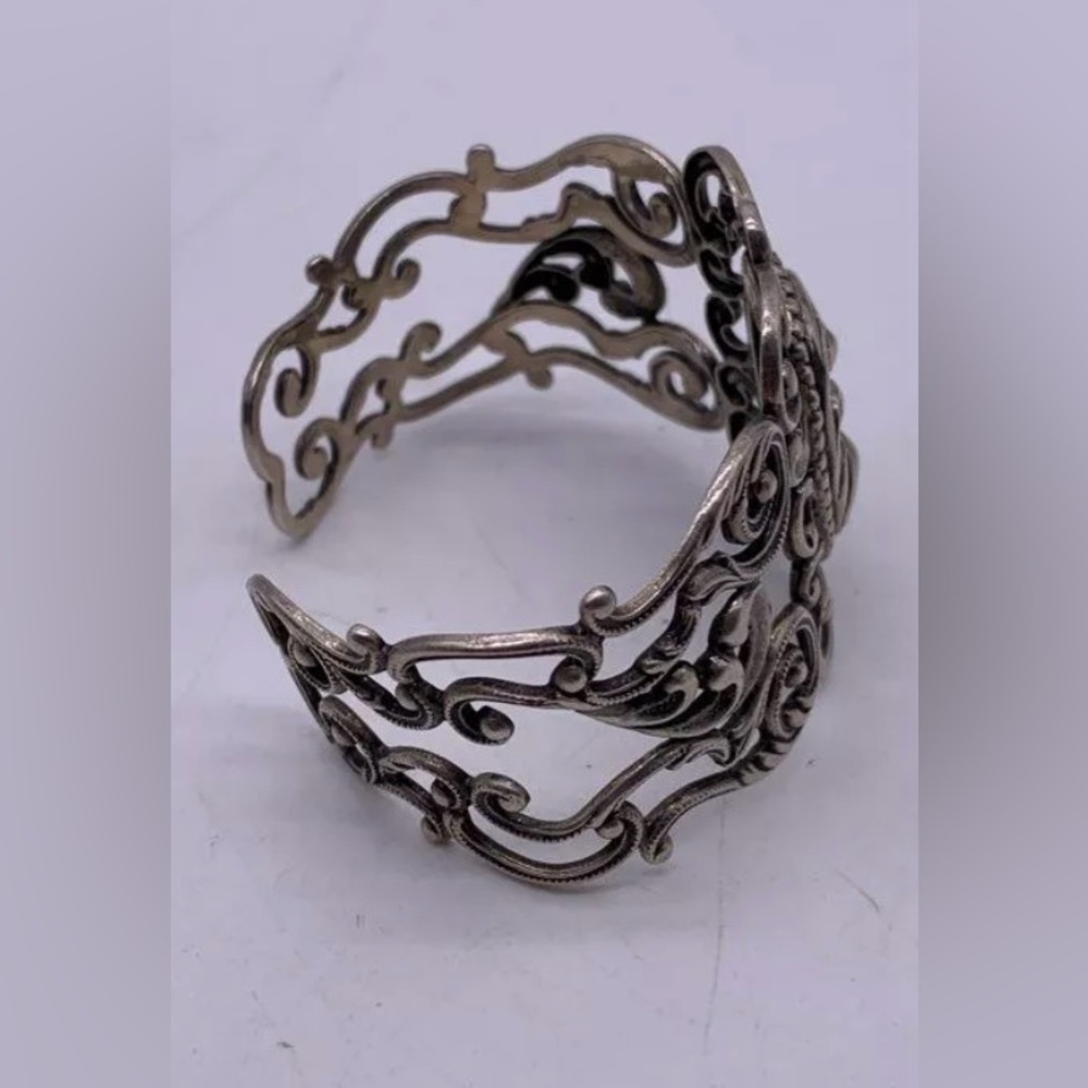 Sterling Silver Vintage Danecraft Filigree Art Nouveau Cuff Bracelet 6 inch - Picture 6 of 10